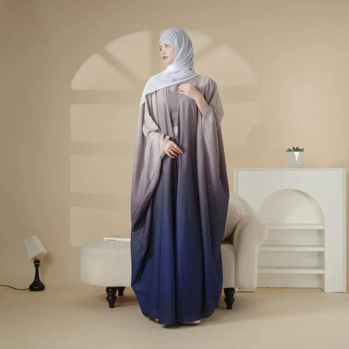 Glitter Gradient Polyester Abaya Set 4-Piece (MOA036)