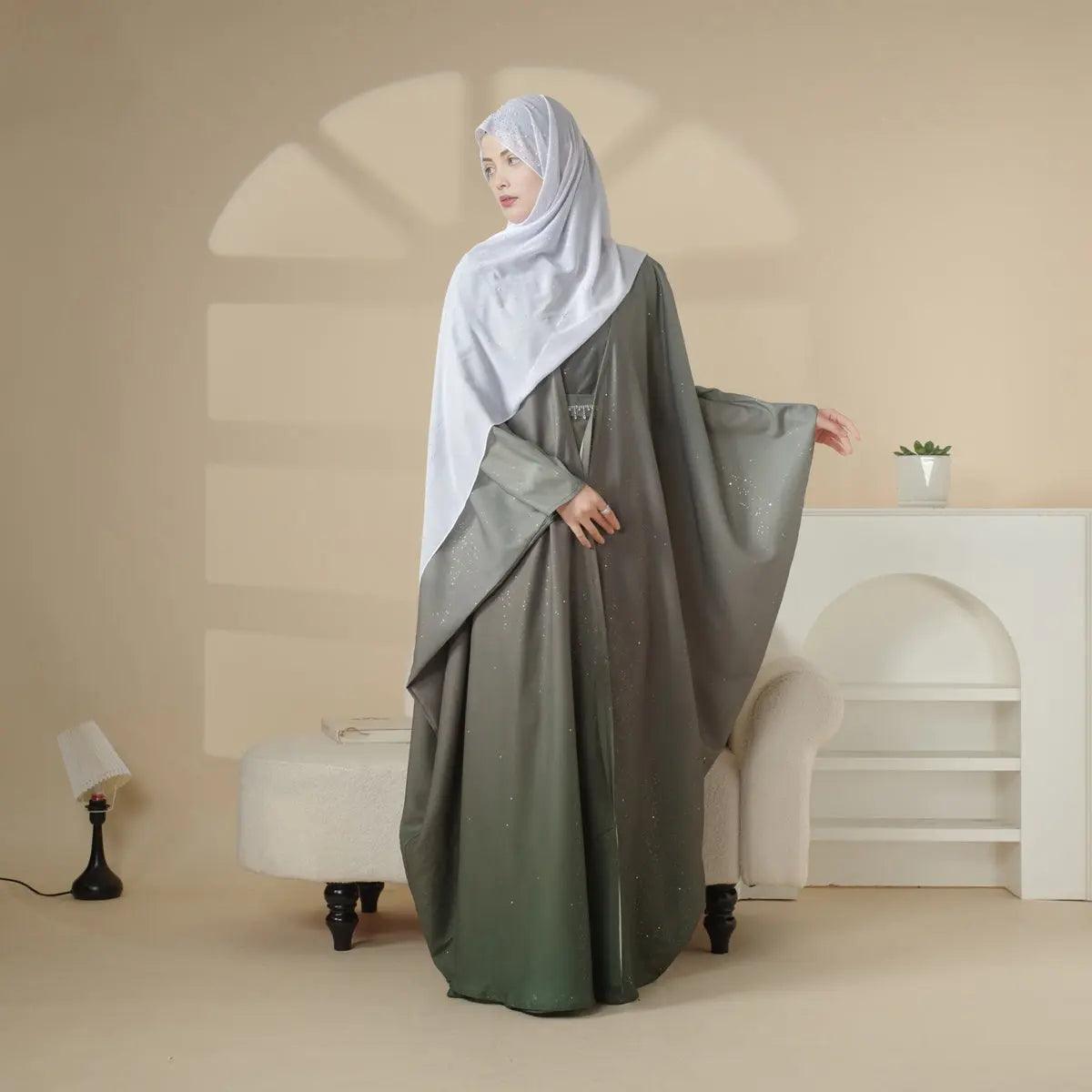 Glitter Gradient Polyester Abaya Set 4-Piece (MOA036)