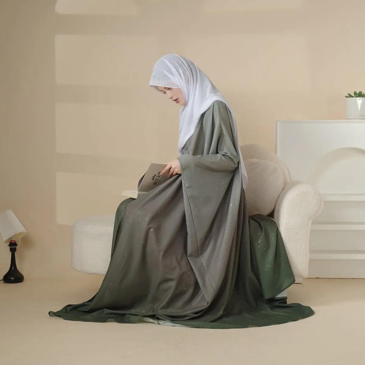 Glitter Gradient Polyester Abaya Set 4-Piece (MOA036)