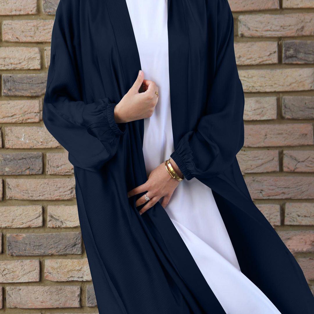 Satin Bunched Sleeve Open Abaya (MOA048)