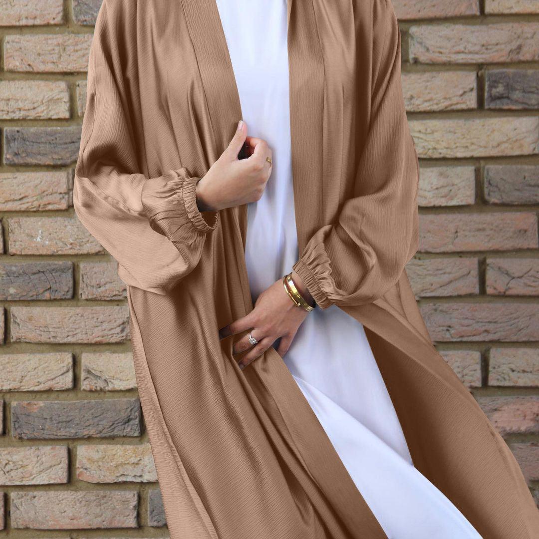 Satin Bunched Sleeve Open Abaya (MOA048)