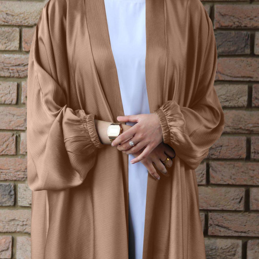 Satin Bunched Sleeve Open Abaya (MOA048)