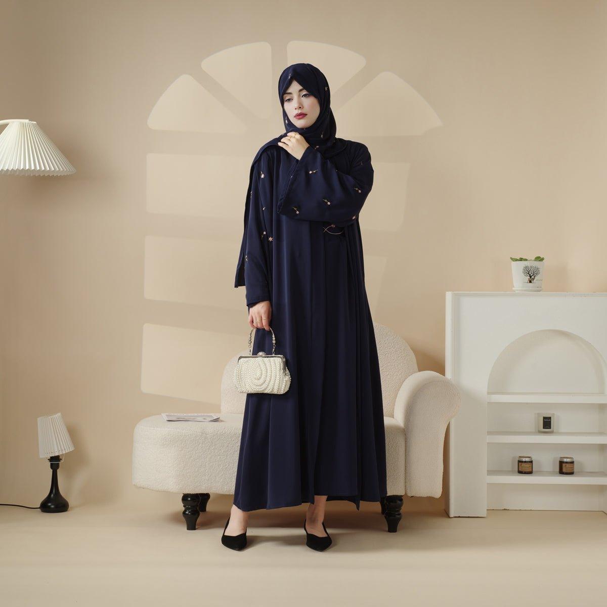 Tulip Embroidery Open Abaya 4-Piece Set (MOA051)