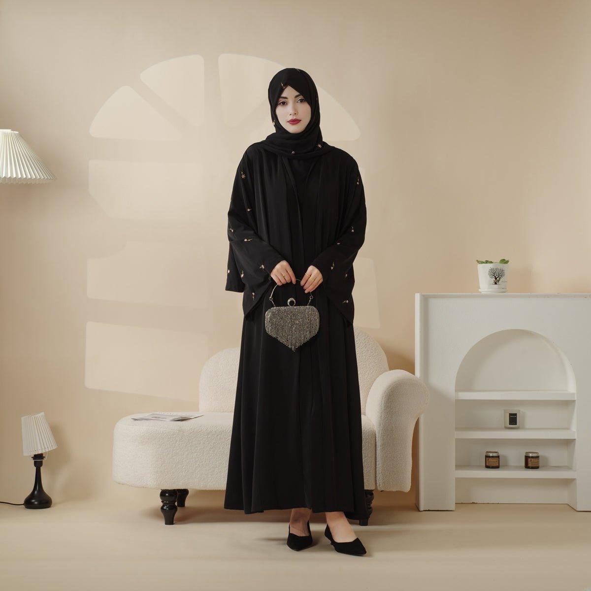 Tulip Embroidery Open Abaya 4-Piece Set (MOA051)