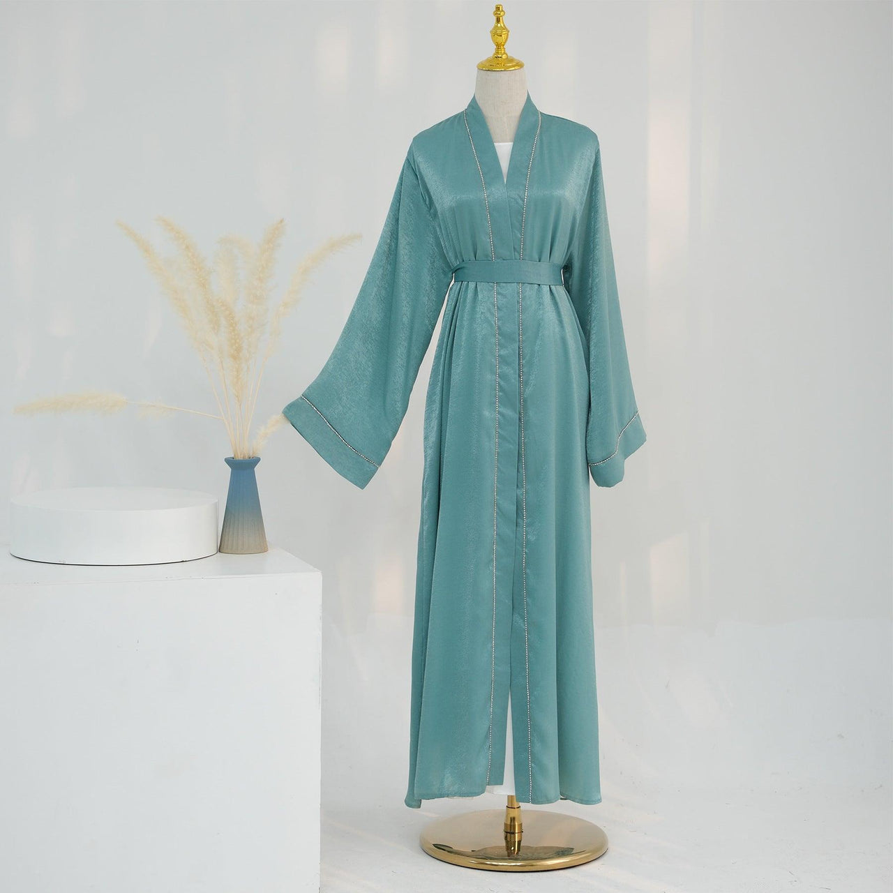 Solid Colour Trimmed Abaya Cardigan 2-Piece Set (MOA055)
