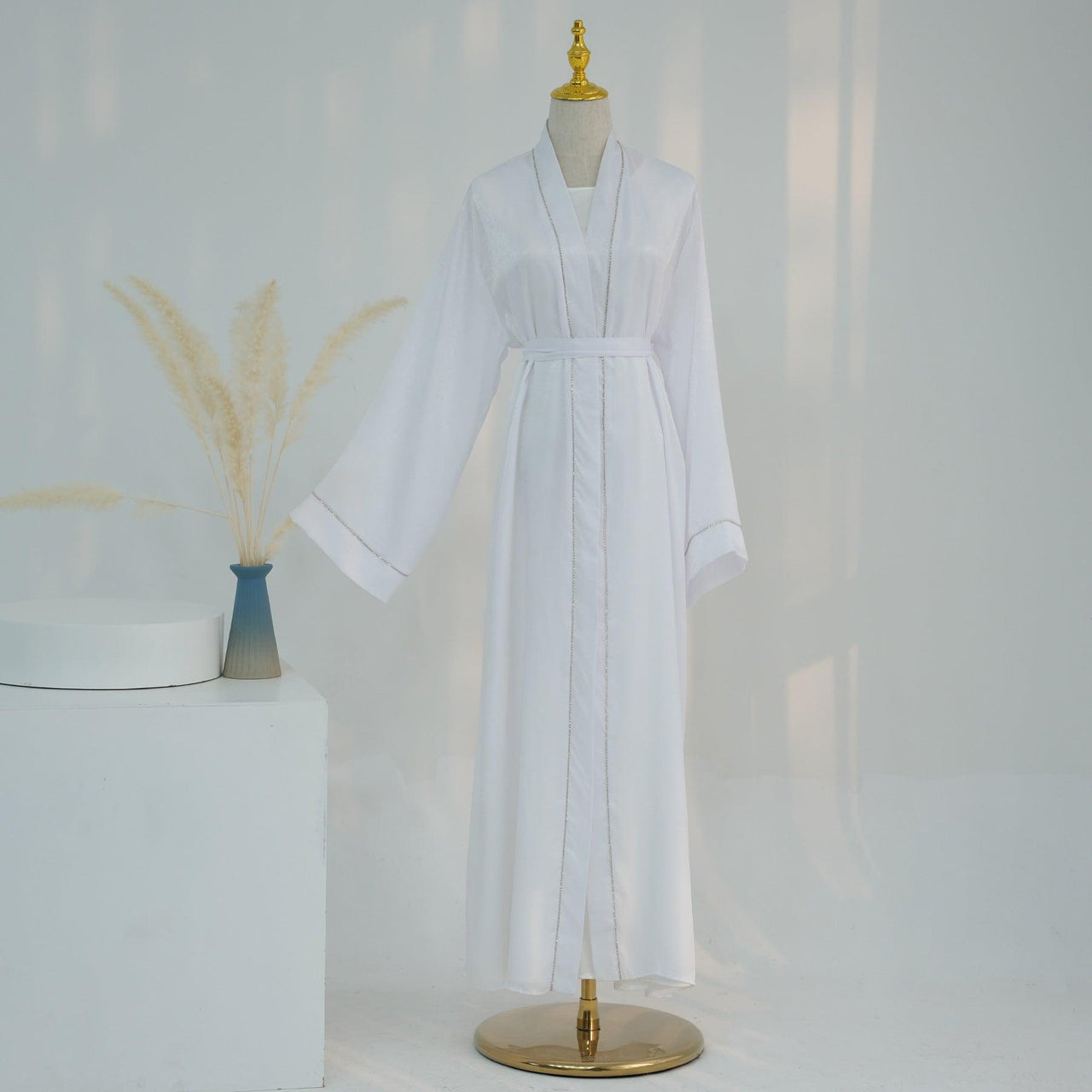 Solid Colour Trimmed Abaya Cardigan 2-Piece Set (MOA055)