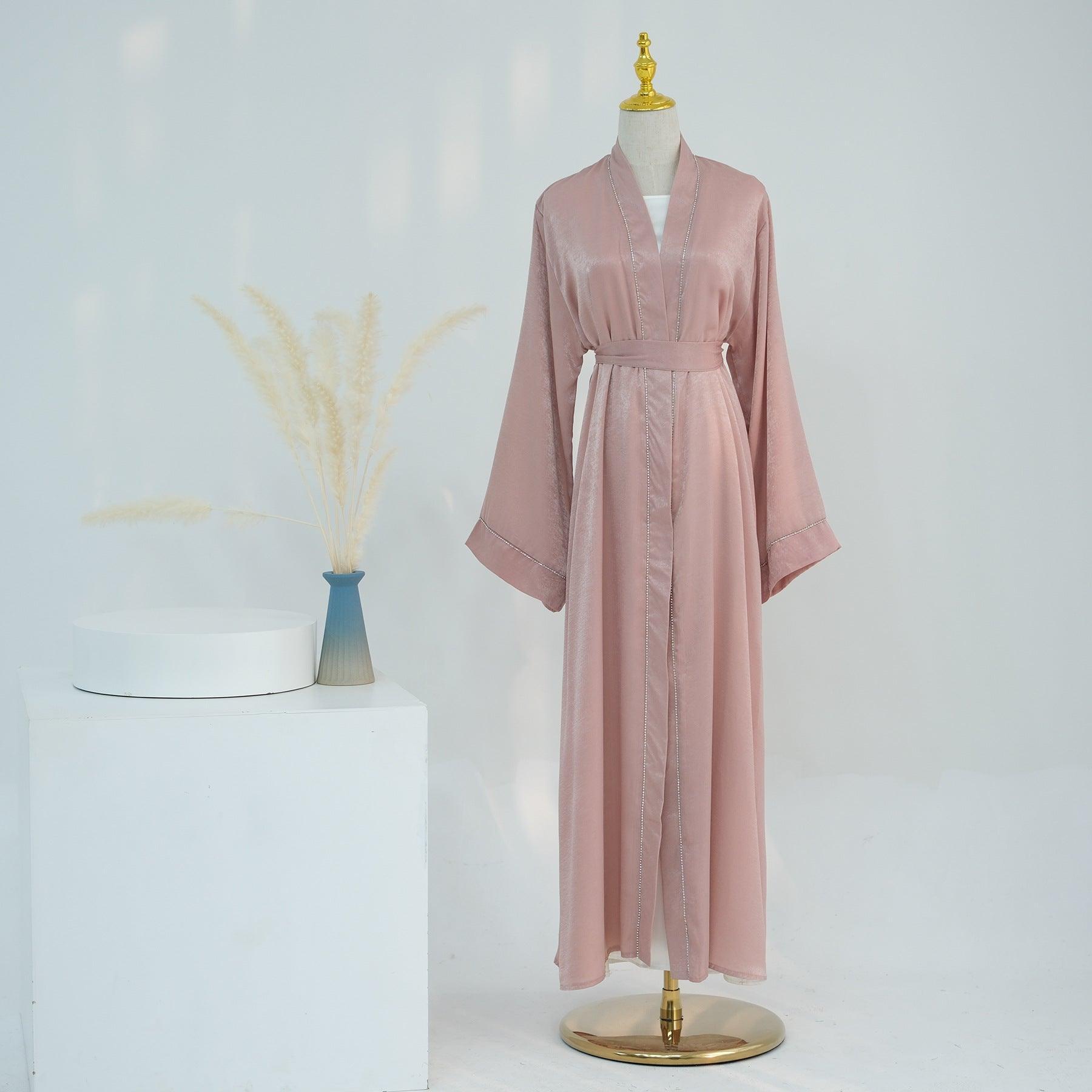 Solid Colour Trimmed Abaya Cardigan 2-Piece Set (MOA055)