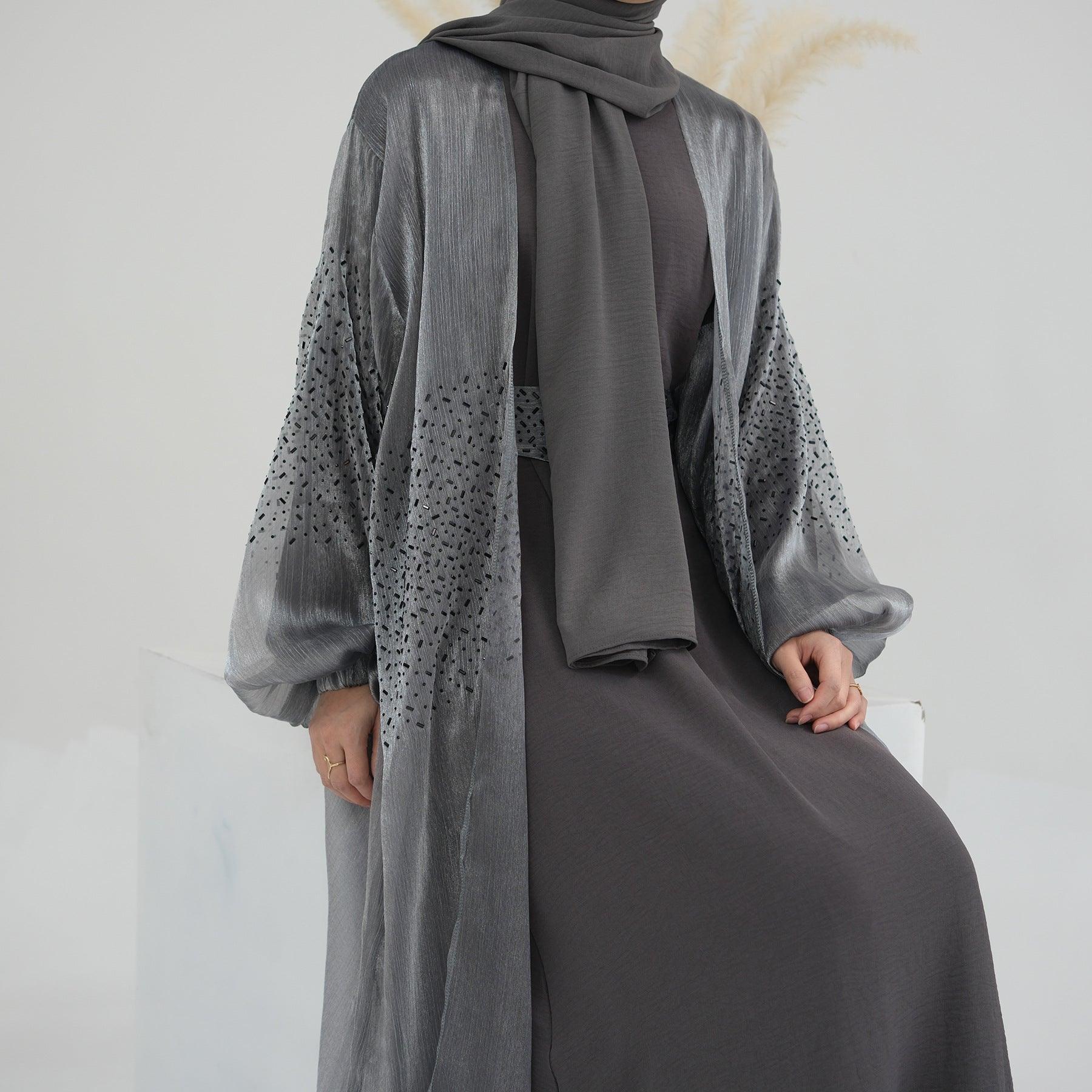 Wave Bubble Sleeve Abaya 4-Piece Set (MOA057)