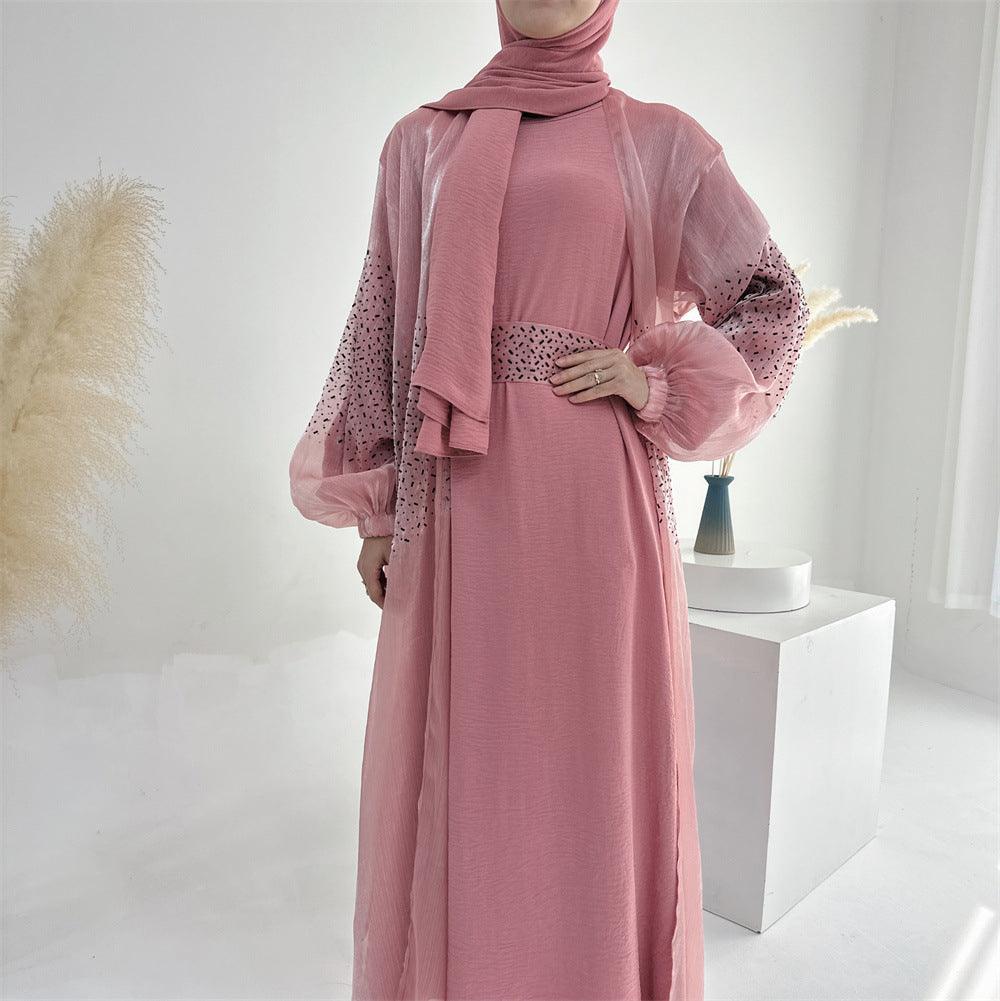 Wave Bubble Sleeve Abaya 4-Piece Set (MOA057)