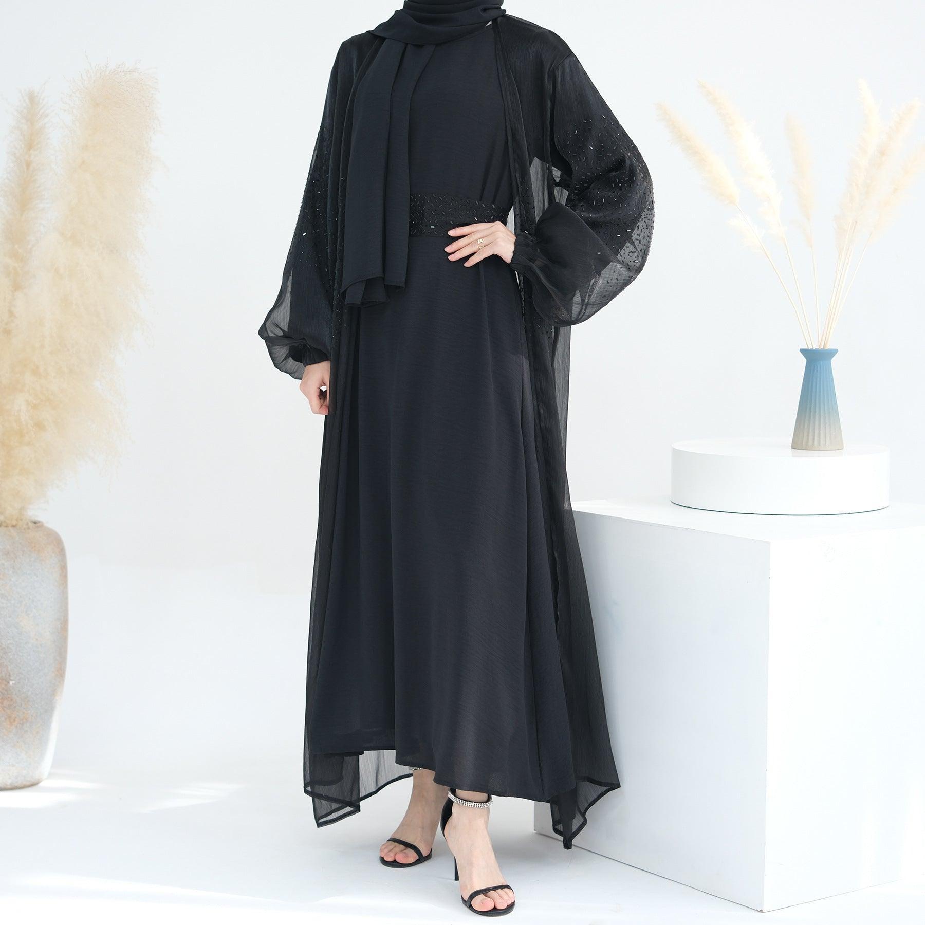 Wave Bubble Sleeve Abaya 4-Piece Set (MOA057)
