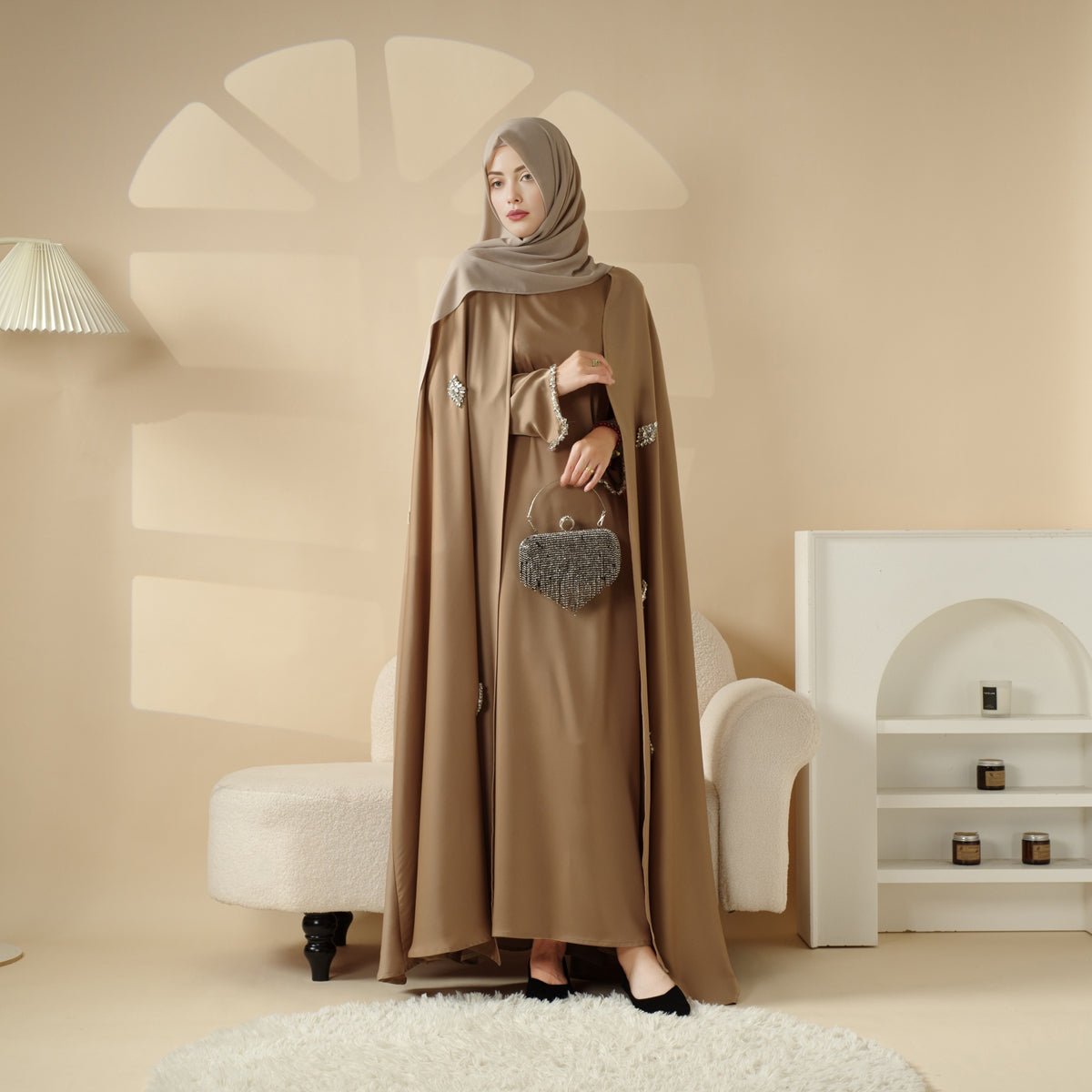 Cape Abaya, Haute Couture Heavy Rhinestone Abaya (MOA067)