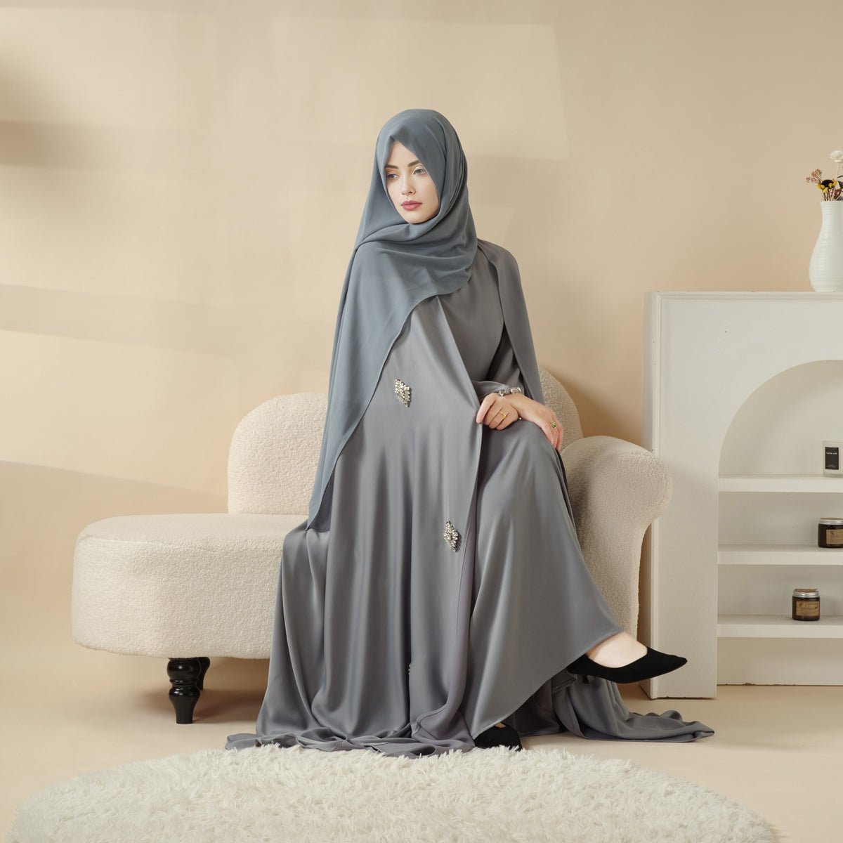 Cape Abaya, Haute Couture Heavy Rhinestone Abaya (MOA067)