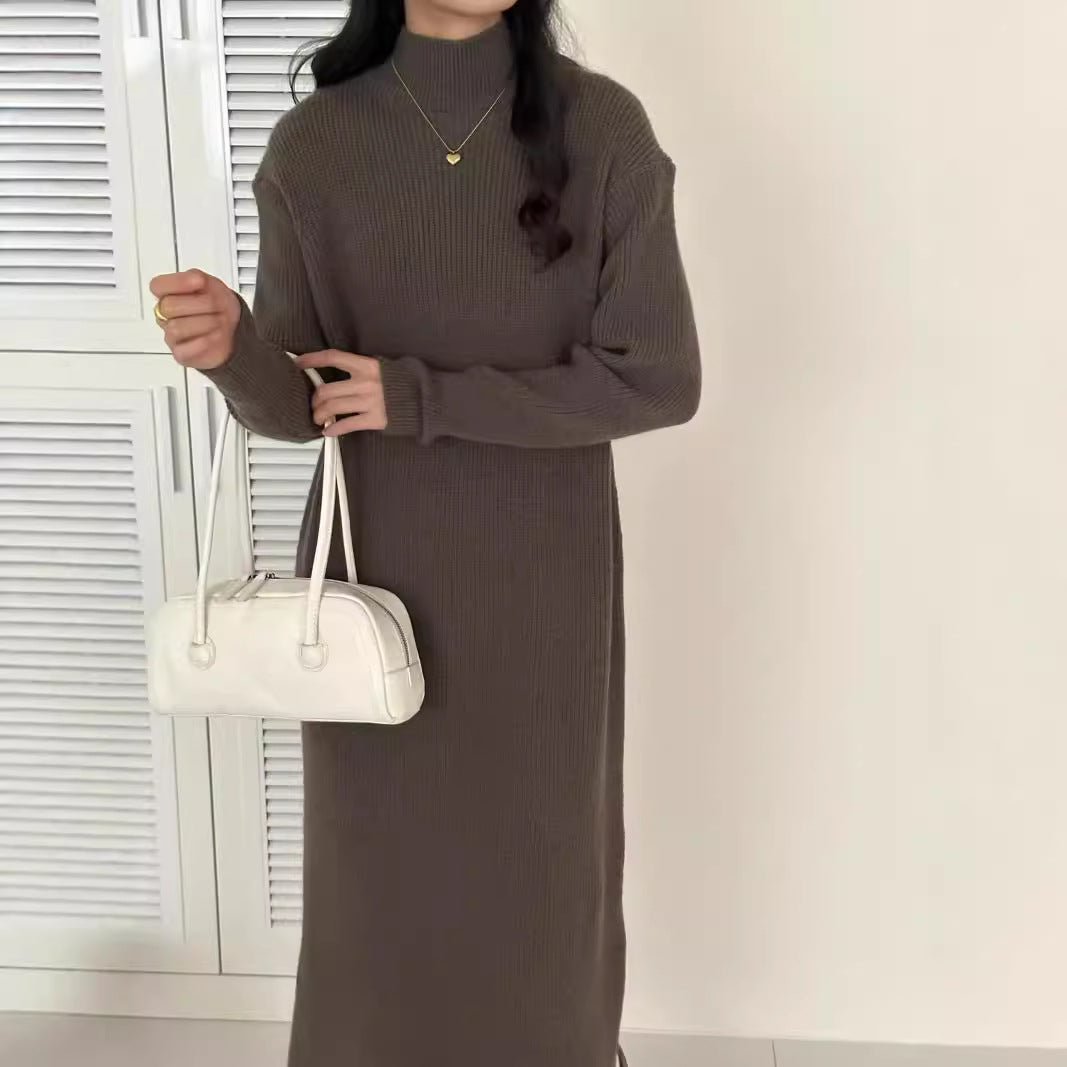 Mock Neck Ribbed Knit Maxi Dress(MS158)