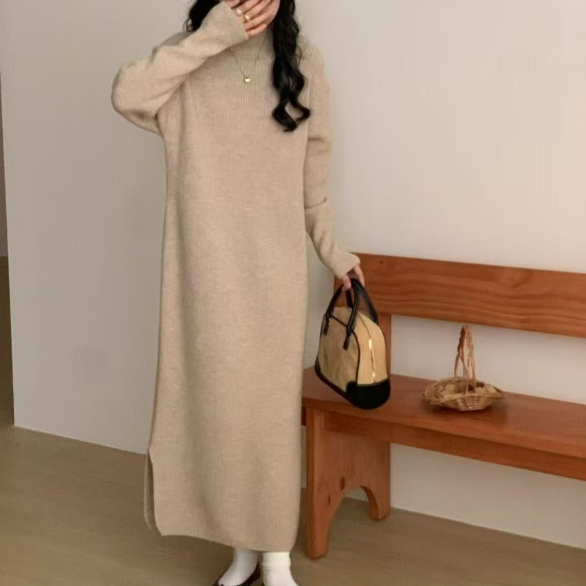 Mock Neck Ribbed Knit Maxi Dress(MS158)