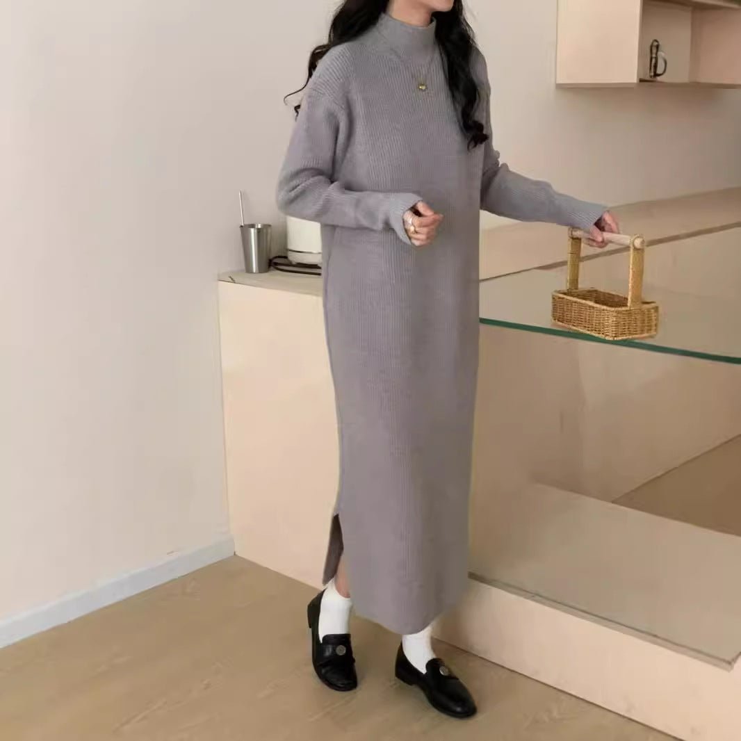 Mock Neck Ribbed Knit Maxi Dress(MS158)