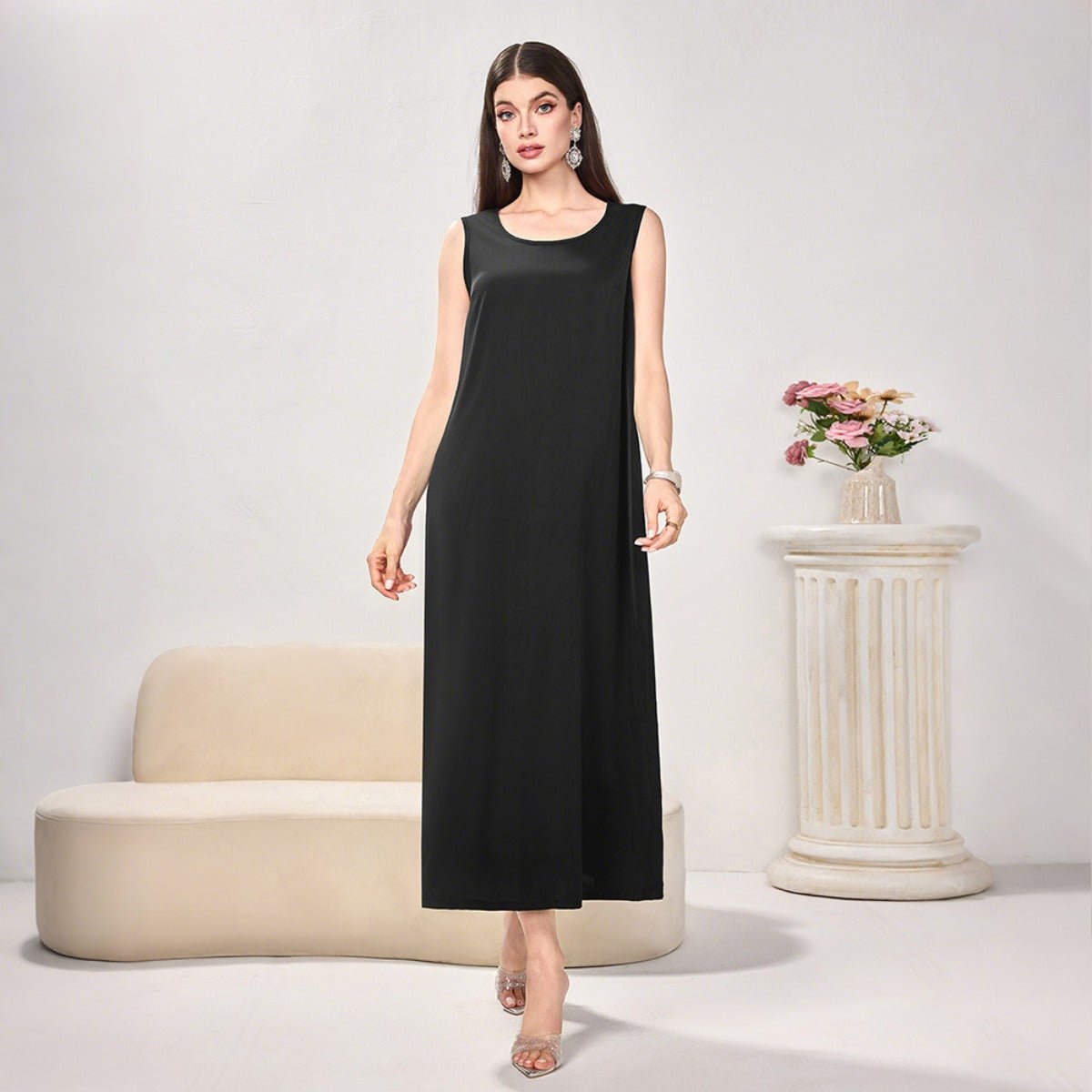 Modest Casual Black Diamond Embellished Loose Dress Abaya (MOA207)