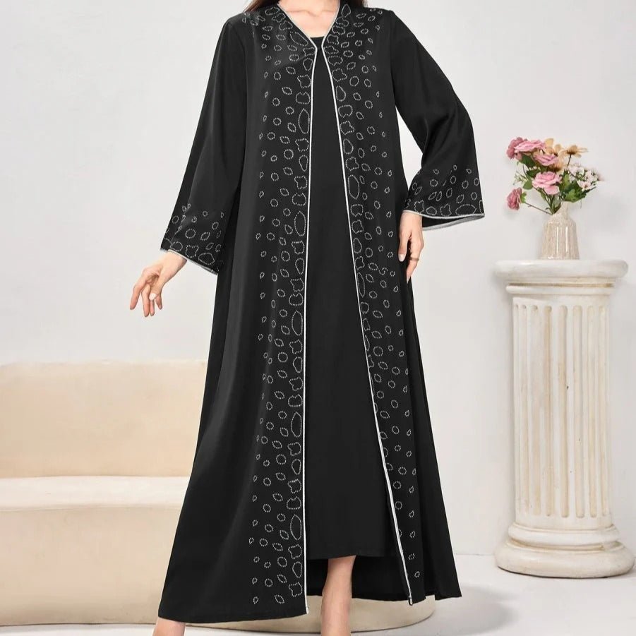 Modest Casual Black Diamond Embellished Loose Dress Abaya (MOA207)