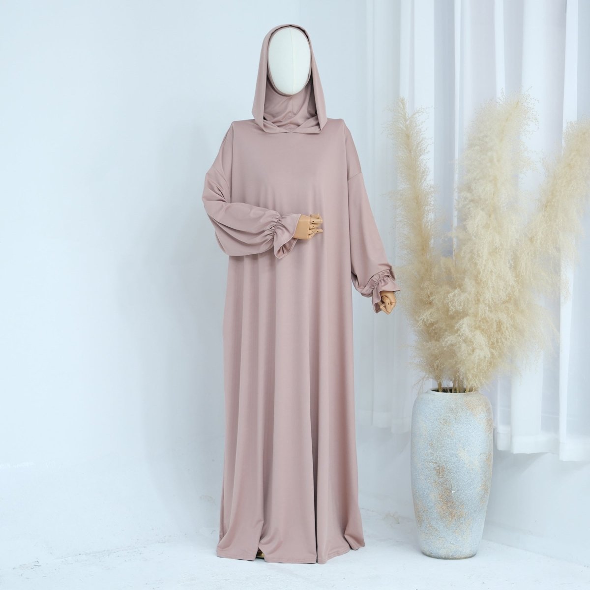 Modest Casual Hooded Abaya Collection | Tone Robes with Bubble Sleeves (MJ021)