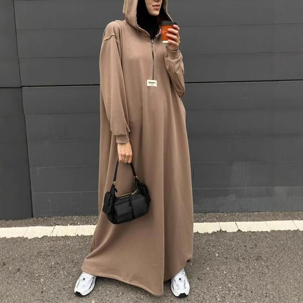 Modest Hooded Dress | Muslim Women's Long Sleeve  Casual Abaya (MA257)