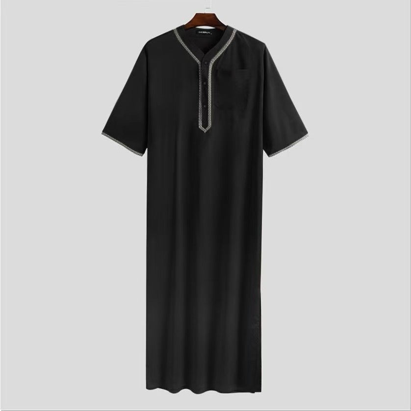 Modest Islamic Fashion Premium Long Burgundy Embroidered Thobe for Men Hooded Muslim Robe (MT027)