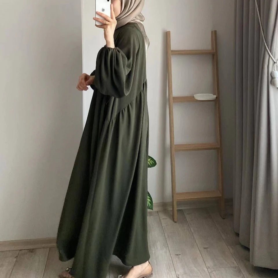 Modest Loose Fit Abaya with Lantern Sleeves | Ice Crepe Pullover Abaya (MA153)