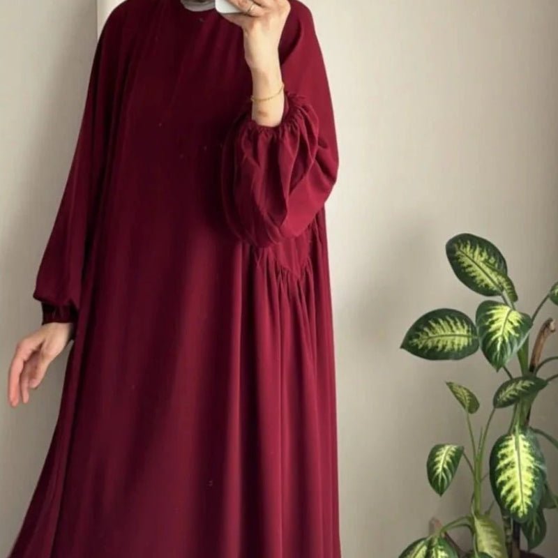 Modest Loose Fit Abaya with Lantern Sleeves | Ice Crepe Pullover Abaya (MA153)