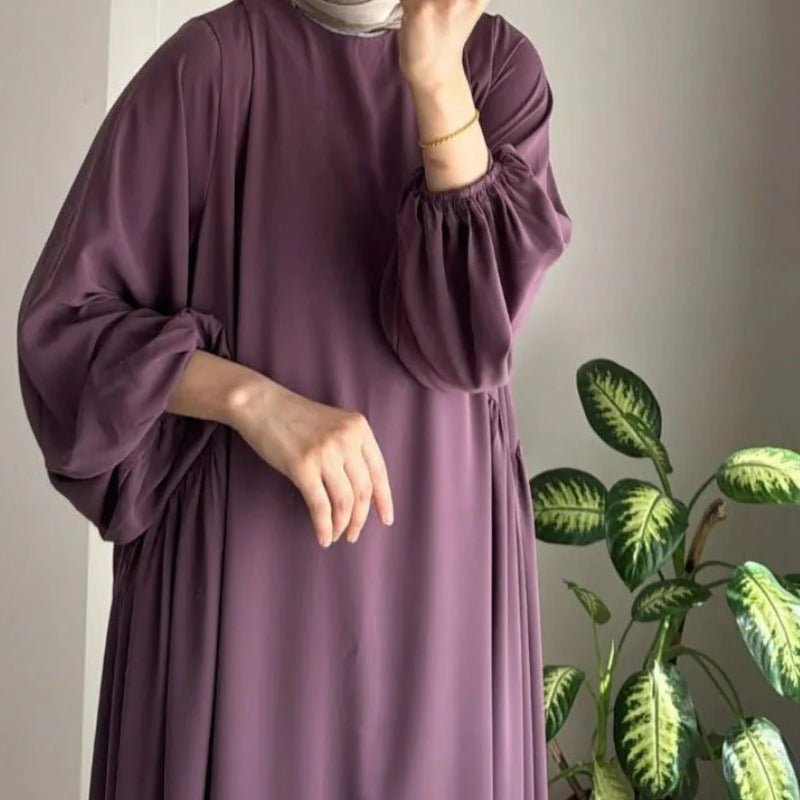 Modest Loose Fit Abaya with Lantern Sleeves | Ice Crepe Pullover Abaya (MA153)