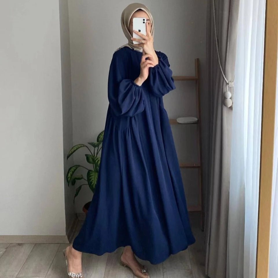 Modest Loose Fit Abaya with Lantern Sleeves | Ice Crepe Pullover Abaya (MA153)
