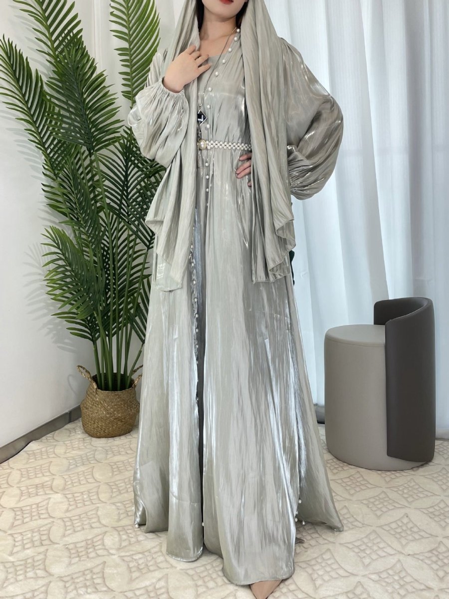 Modest Luxe Pearl-Embellished Streamer Evening Abaya Dress (MOA149)
