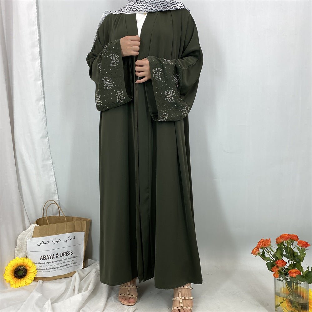 Modest Luxury Exquisite Transfer Diamond Printer Butterfly Sleeve Abaya (MOA206)