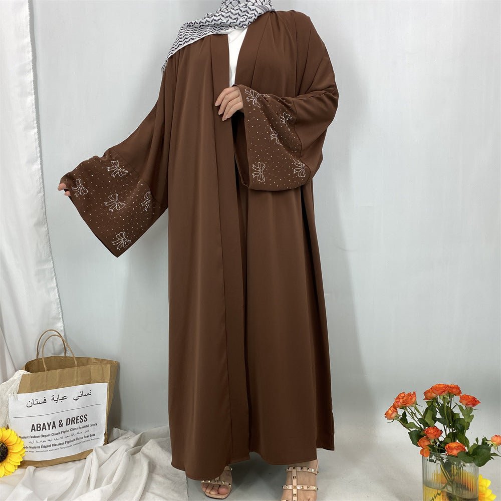 Modest Luxury Exquisite Transfer Diamond Printer Butterfly Sleeve Abaya (MOA206)