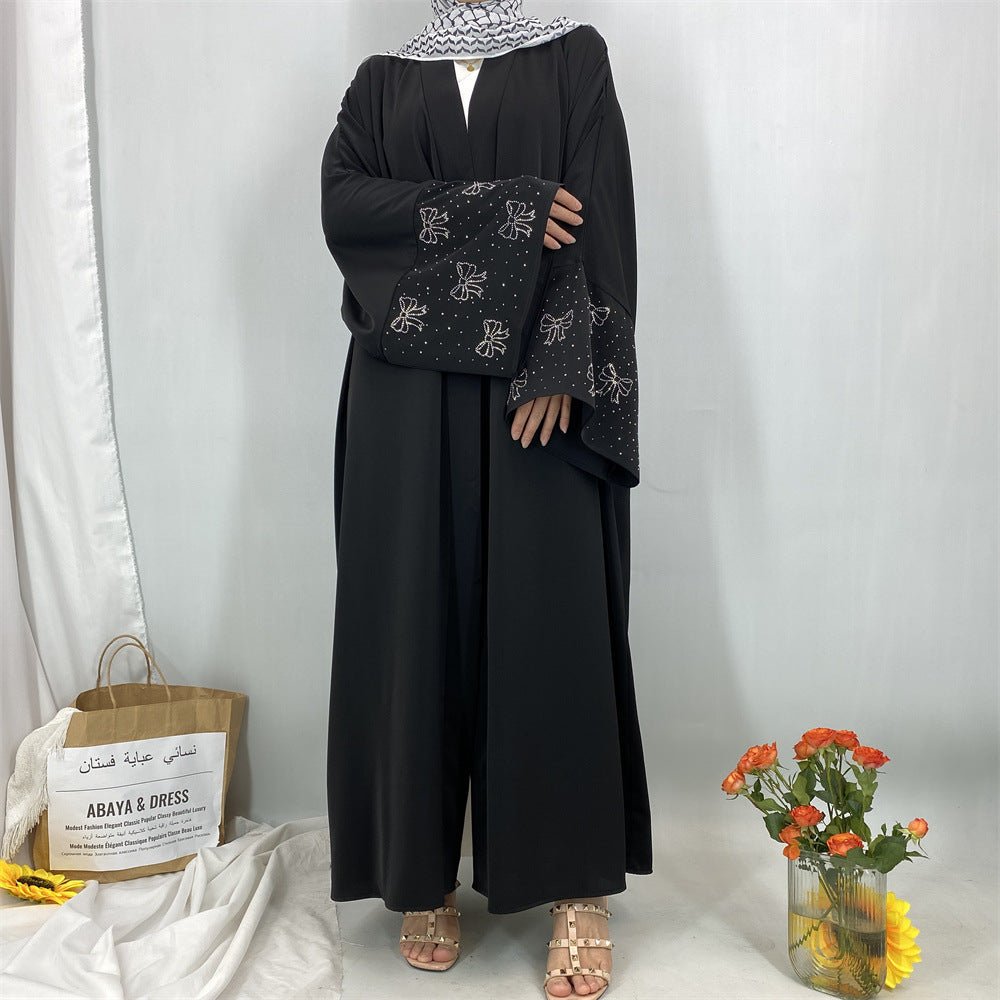 Modest Luxury Exquisite Transfer Diamond Printer Butterfly Sleeve Abaya (MOA206)