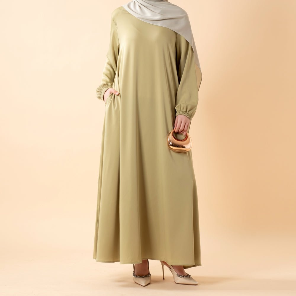 Modest Luxury Premium Satin Abaya | Umbrella Cut A-Line Abaya with Pockets (MA311)