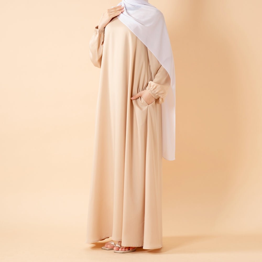 Modest Luxury Premium Satin Abaya | Umbrella Cut A-Line Abaya with Pockets (MA311)