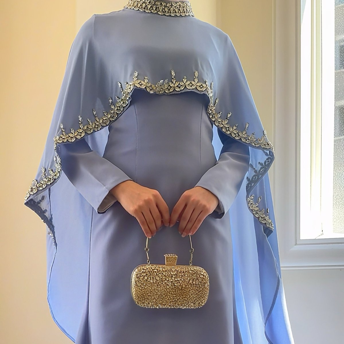 Celestial Rhinestone Cape Abaya | Luxury 2-Piece Set (MA251)