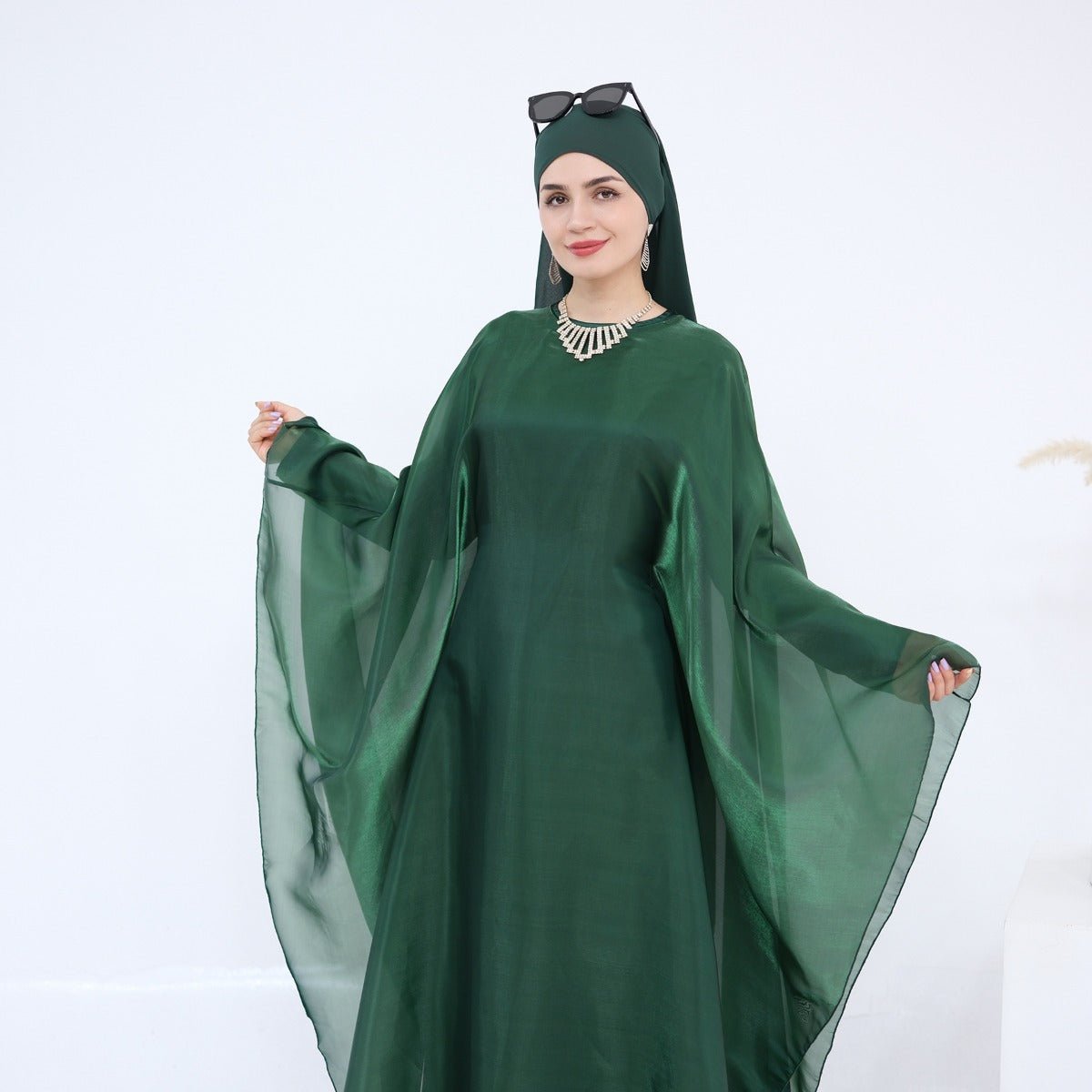 Modest Luxury Solid Color Robe Dress Set | Elegant Bell Sleeve Abaya (MA246)