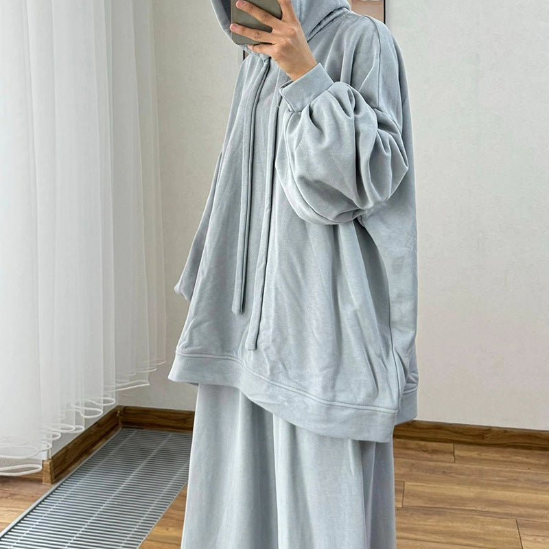 Modest Muslim Casual Wear Hooded Set | Long Sleeve Jacket & Maxi Skirt (MS095)