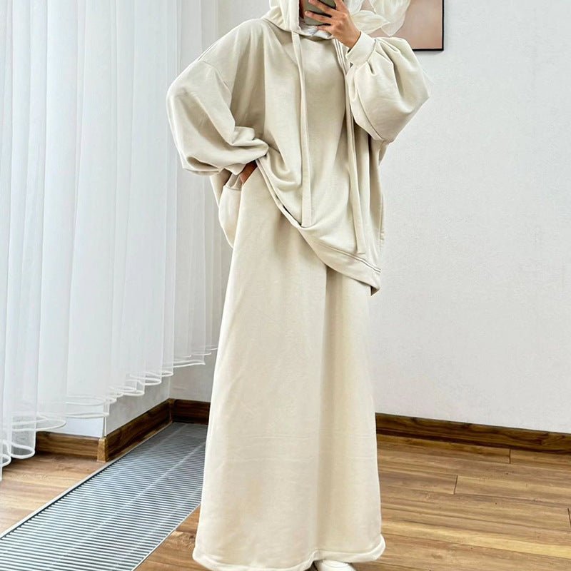 Modest Muslim Casual Wear Hooded Set | Long Sleeve Jacket & Maxi Skirt (MS095)