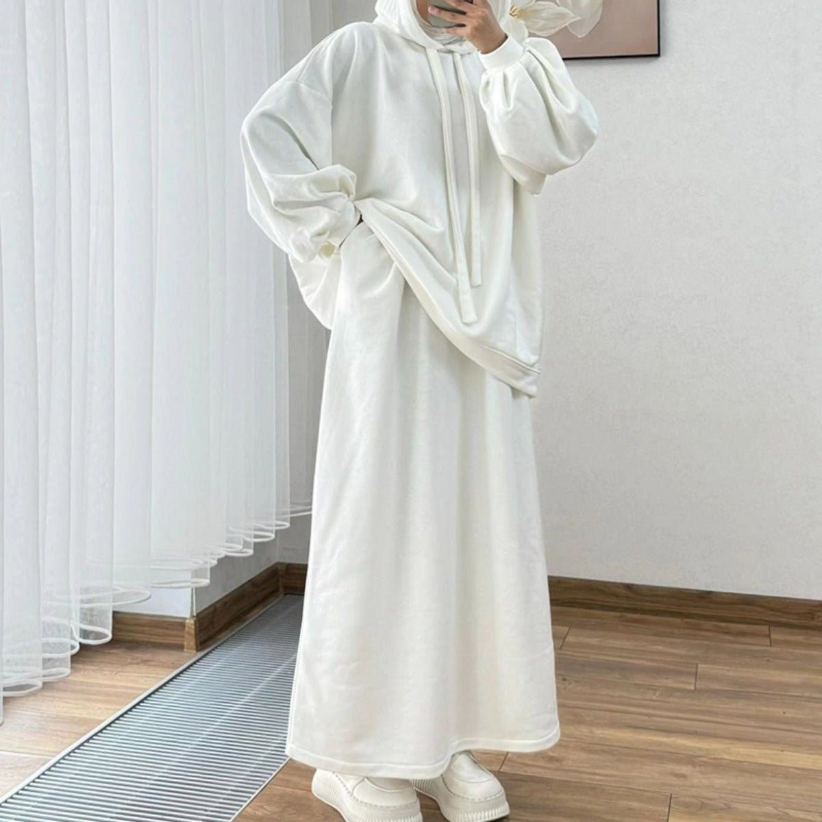 Modest Muslim Casual Wear Hooded Set | Long Sleeve Jacket & Maxi Skirt (MS095)