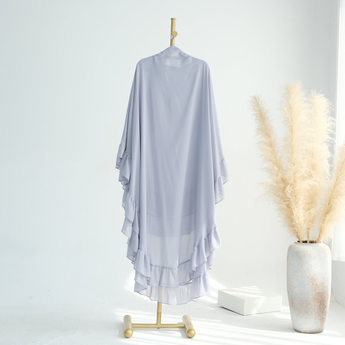 Soft Solid Color Muslim Hijabs with Flowy Cape Design |  Double-Layer Ruffle-Edged Big Swing Headscarf (MK023)