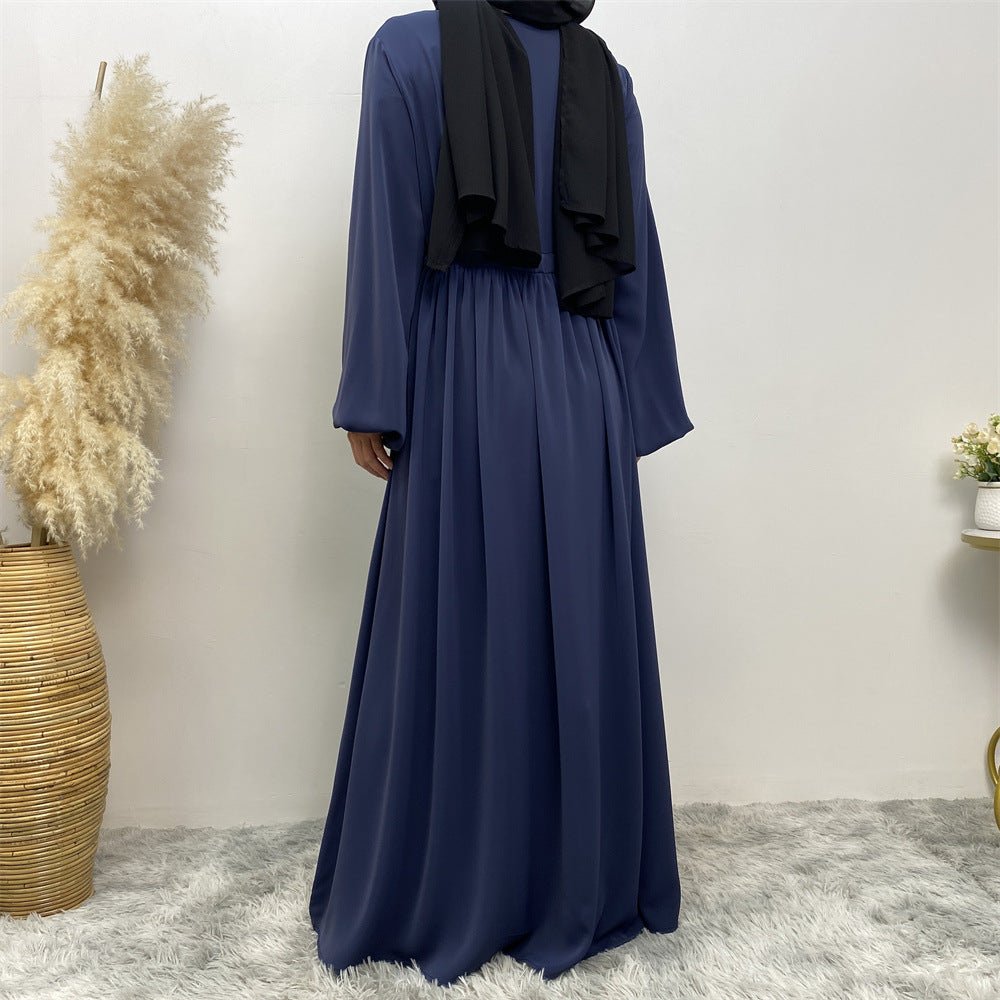 Modest Muslim Stretch Sleeve Front Zipper A-shaped Swing Pendulum Abaya (MA175)
