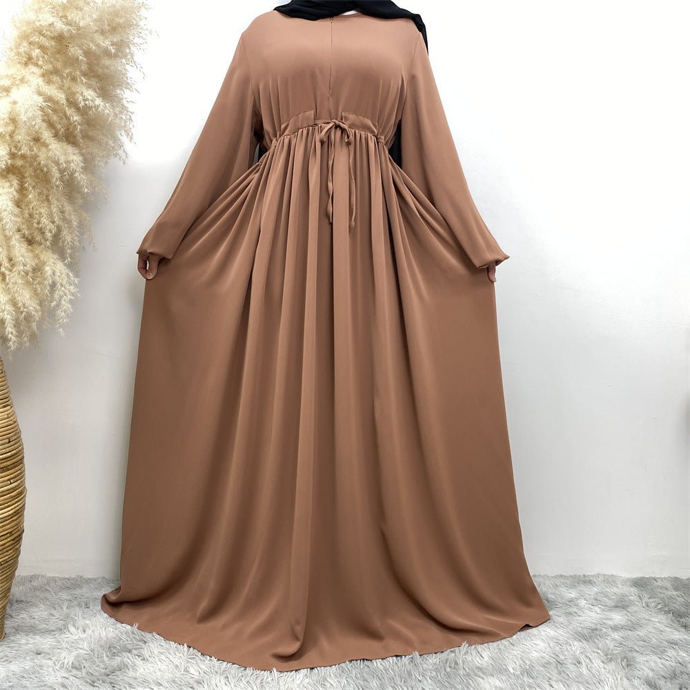 Modest Muslim Stretch Sleeve Front Zipper A-shaped Swing Pendulum Abaya (MA175)