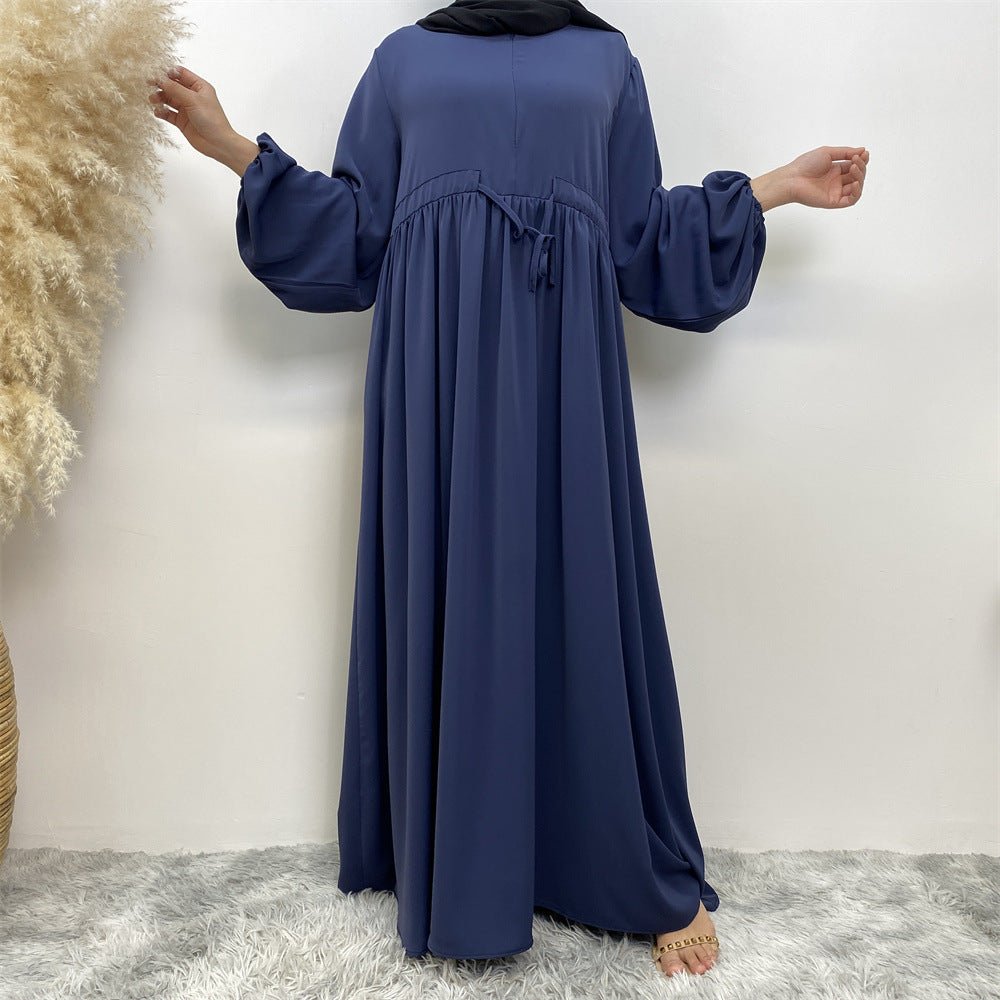 Modest Muslim Stretch Sleeve Front Zipper A-shaped Swing Pendulum Abaya (MA175)