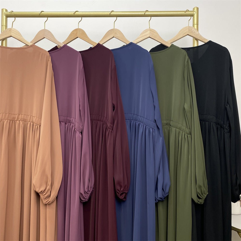 Modest Muslim Stretch Sleeve Front Zipper A-shaped Swing Pendulum Abaya (MA175)