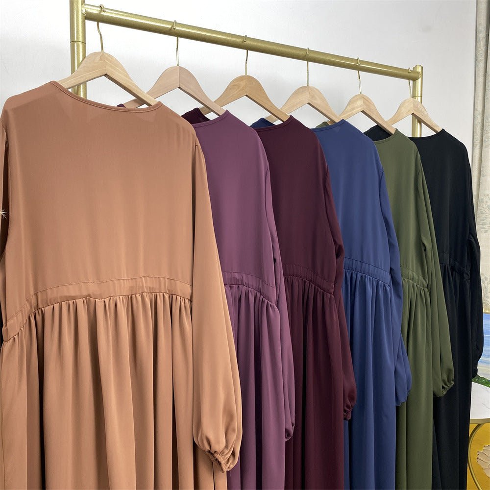 Modest Muslim Stretch Sleeve Front Zipper A-shaped Swing Pendulum Abaya (MA175)