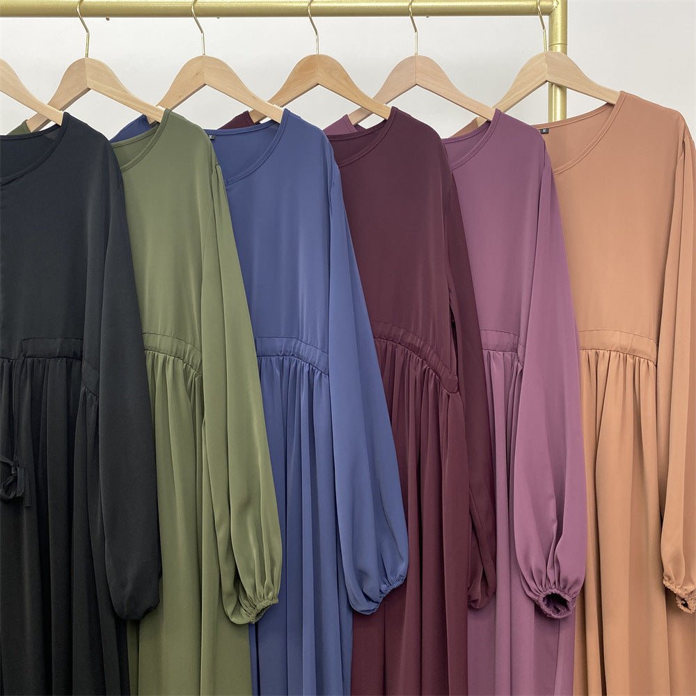 Modest Muslim Stretch Sleeve Front Zipper A-shaped Swing Pendulum Abaya (MA175)