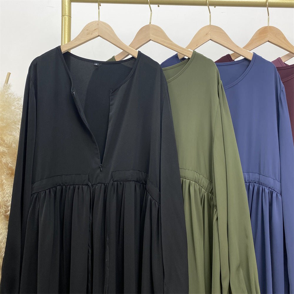 Modest Muslim Stretch Sleeve Front Zipper A-shaped Swing Pendulum Abaya (MA175)