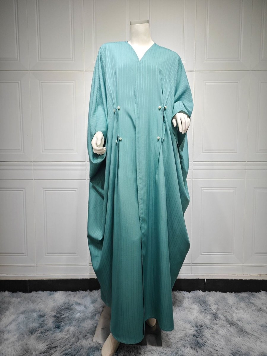 V-Neck Abaya Cardigan Robe | Bat Sleeve Kimono Cover-Up With Pearl Buttons (MOA226)