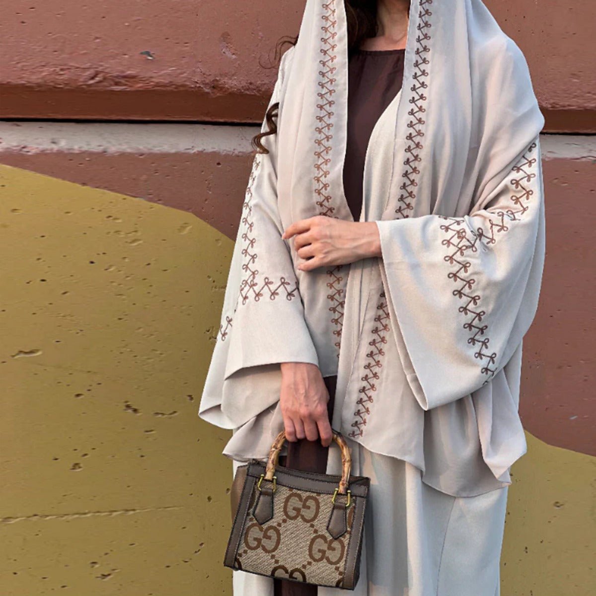Moonlight Embroidered Abaya Set | Batwing Sleeve Robe with Matching Hijab (MOA183)