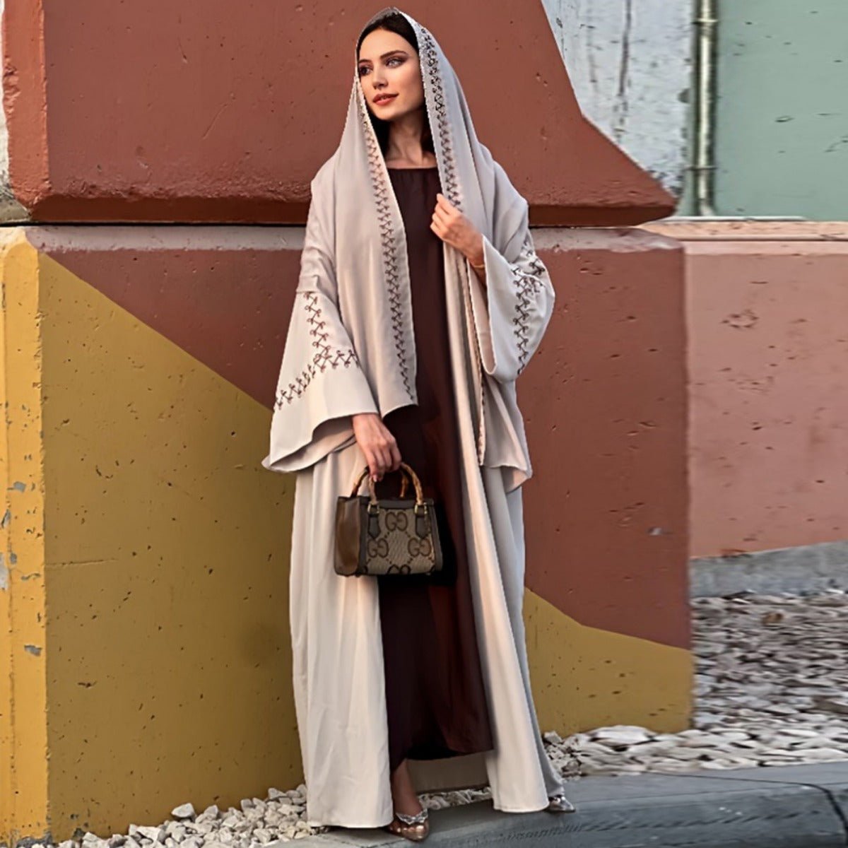 Moonlight Embroidered Abaya Set | Batwing Sleeve Robe with Matching Hijab (MOA183)